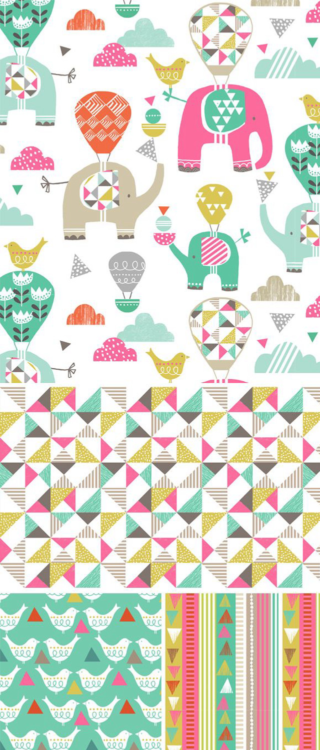 Colorful elephants hearts bird pattern free wallpaper for mobile - medium preview image