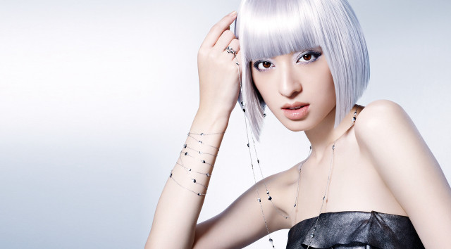 Woman white hair tattoos arm free wallpaper for desktop - medium preview image