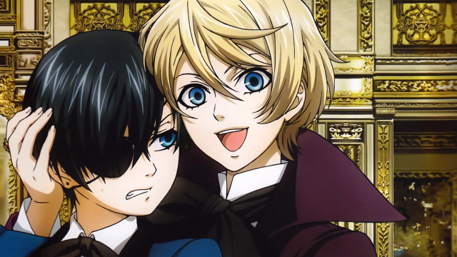 Anime hugging boys golden wall free wallpaper for desktop - medium preview image