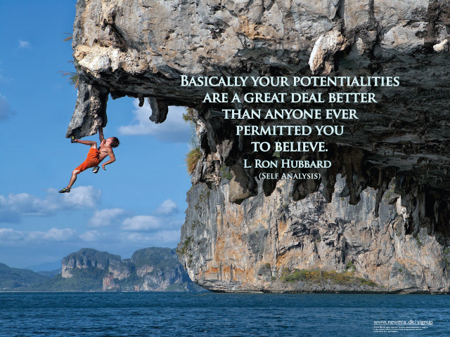 Man climbing cliff potential quote free wallpaper for desktop - medium preview image