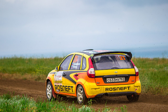 Small yellow car dirt road free wallpaper for desktop - medium preview image