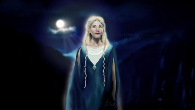 Woman blue dress dark light free wallpaper for desktop - medium preview image