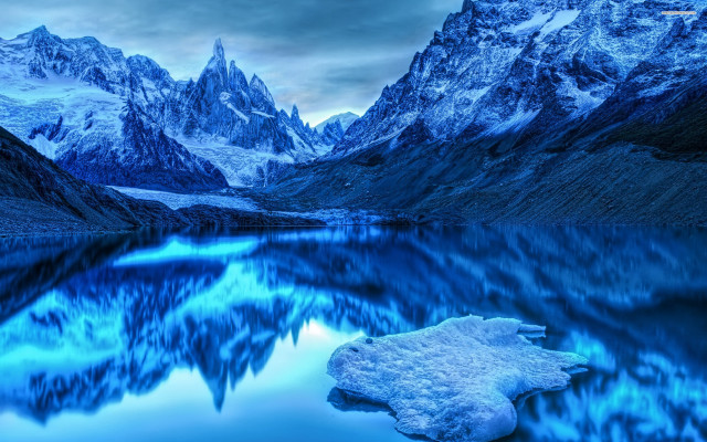 Mountain lake snow night blue free wallpaper for desktop - medium preview image