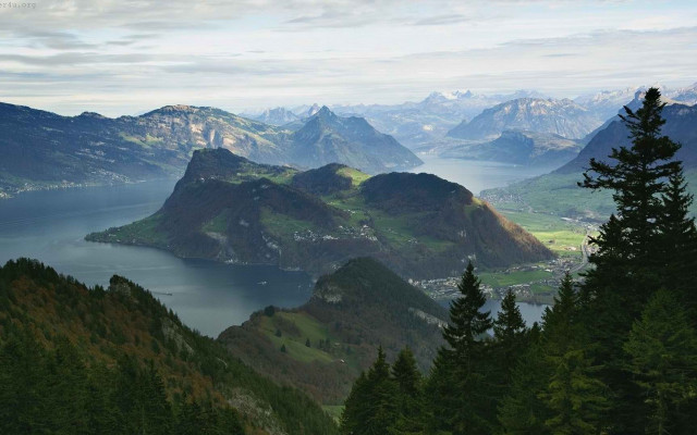 Lake mountains high view water free wallpaper for desktop - medium preview image