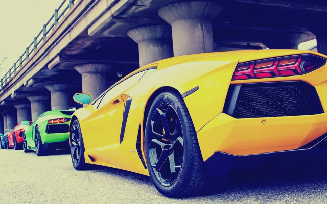 Cars parked street bridge building free wallpaper for desktop - medium preview image