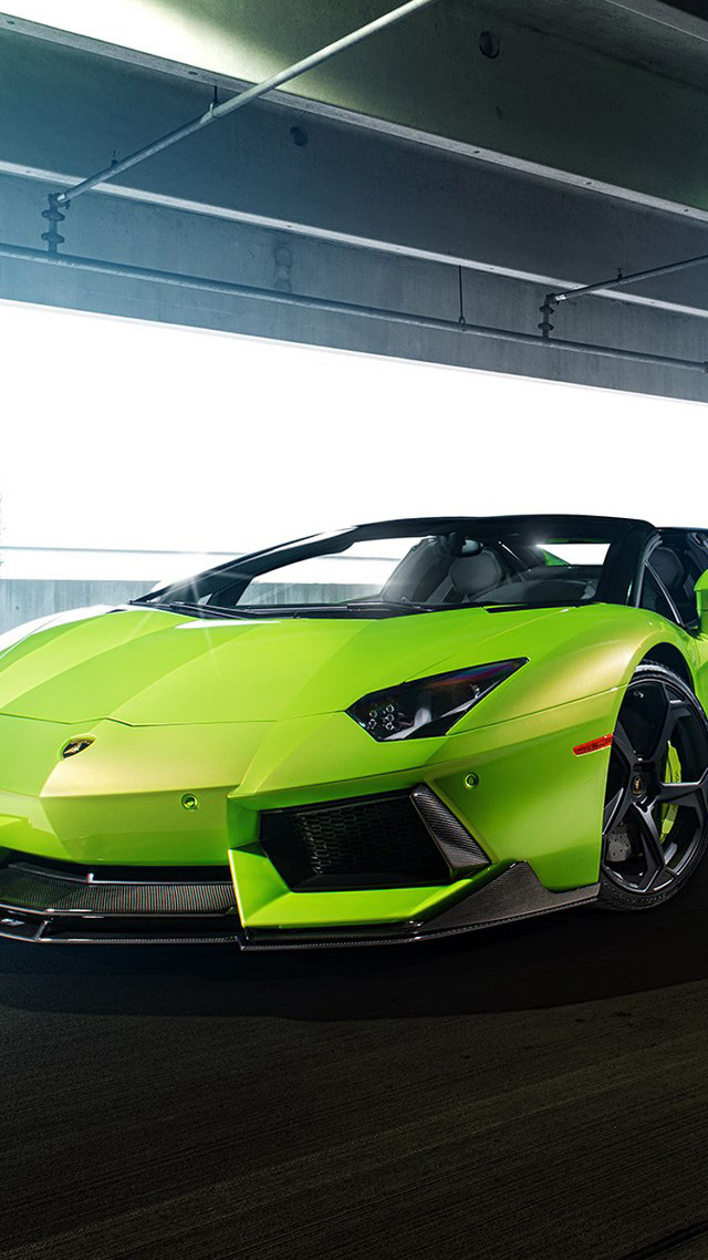 Green sports car street parking free wallpaper for mobile - medium preview image