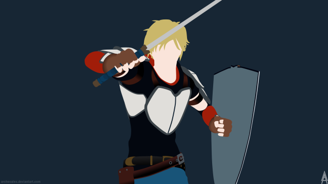 Cartoon character sword shield holding free wallpaper for desktop - medium preview image
