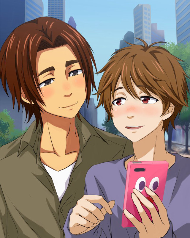 Couple looking cellphone city street free wallpaper for mobile - medium preview image