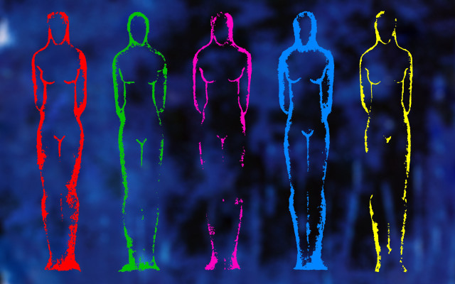 Colorful figures row blue background free wallpaper for desktop - medium preview image