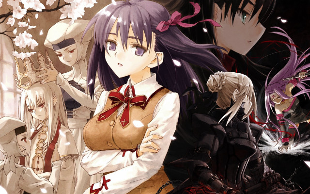 Anime characters tree white flowers free wallpaper for desktop - medium preview image