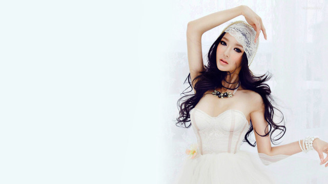 Woman white dress bun headband free wallpaper for desktop - medium preview image