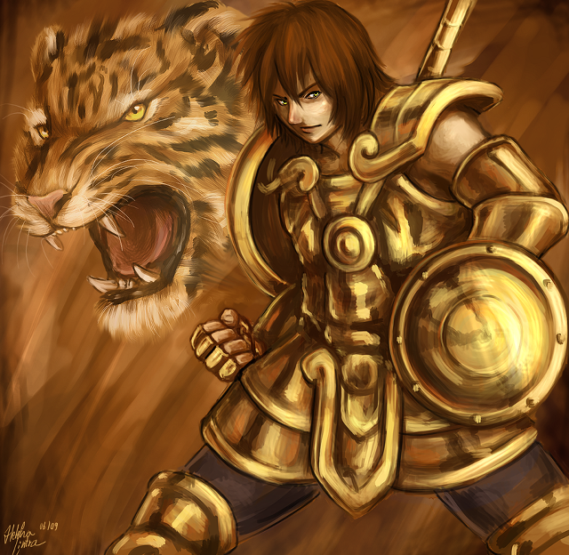 Woman sword tiger painting artwork free wallpaper for tablet - medium preview image