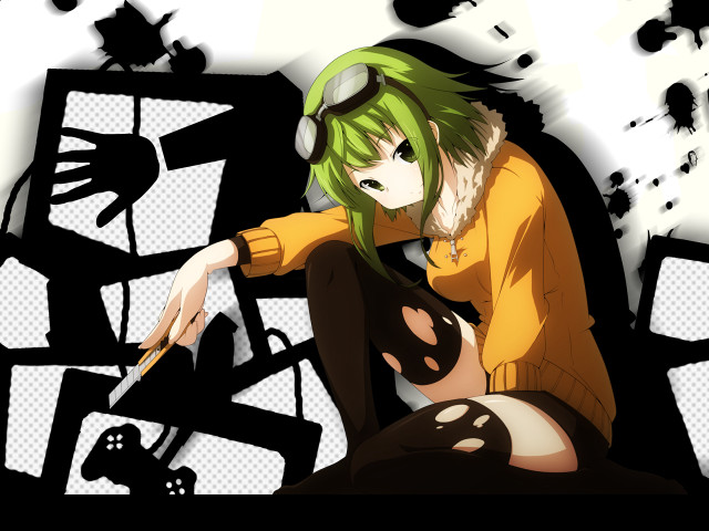 Woman green hair chair knife free wallpaper for desktop - medium preview image