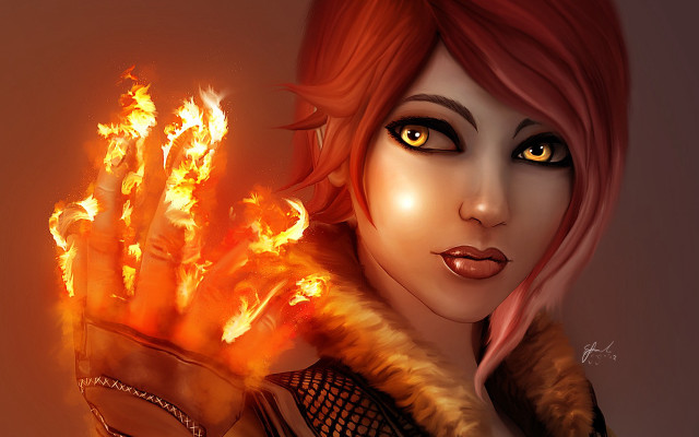 Woman red hair yellow eyes free wallpaper for desktop - medium preview image