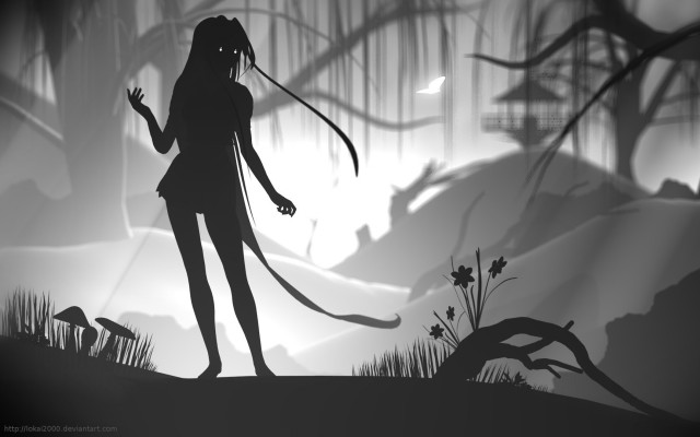Girl long tail holding stick free wallpaper for desktop - medium preview image