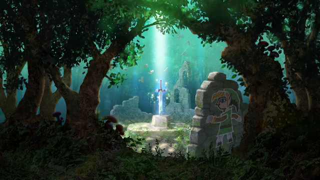 Person forest sword light shining free wallpaper for desktop - medium preview image