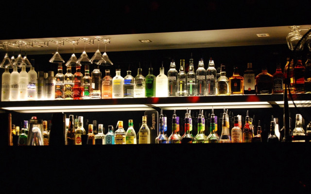 Bar bottles liquor shelves lights free wallpaper for desktop - medium preview image