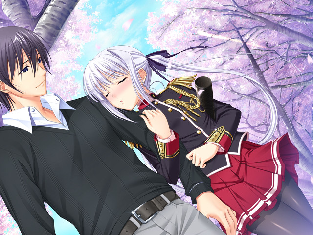 Anime characters trees flowers purple free wallpaper for desktop - medium preview image