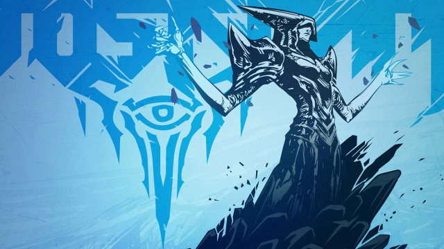 Stylized woman holding sword shield free wallpaper for desktop - medium preview image