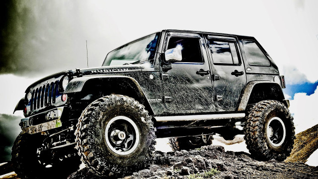 Black jeep rocky hillside cloudy free wallpaper for desktop - medium preview image