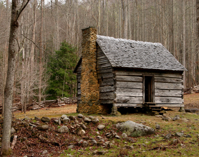 Log cabin woods stone chimney free wallpaper for desktop - medium preview image