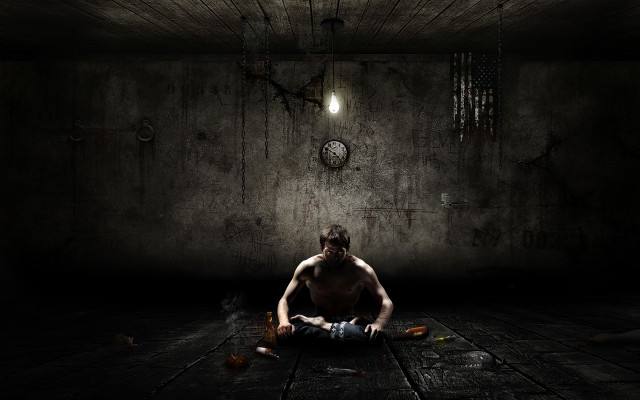 Man sitting dark room clock #6 free wallpaper for desktop - medium preview image