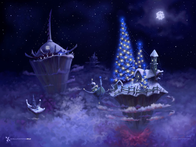 Christmas tree castle sky star free wallpaper for desktop - medium preview image