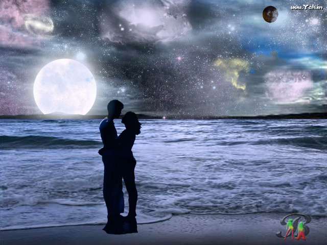 Couple beach fullmoon stars planets free wallpaper for desktop - medium preview image