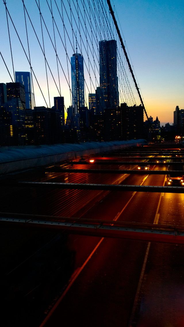 City skyline bridge night street free wallpaper for mobile - medium preview image