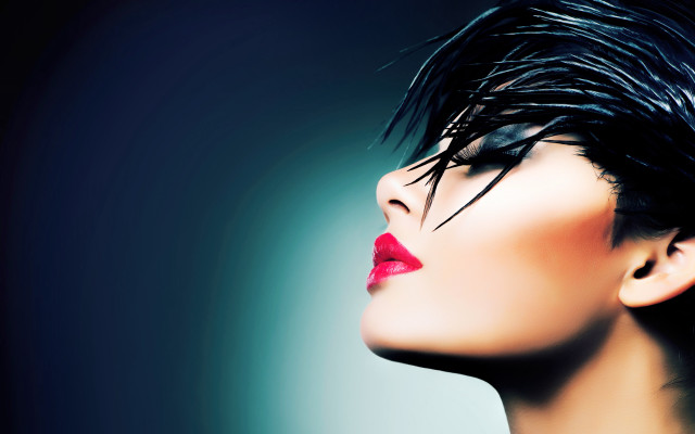Woman black hair red lipstick #2 free wallpaper for desktop - medium preview image