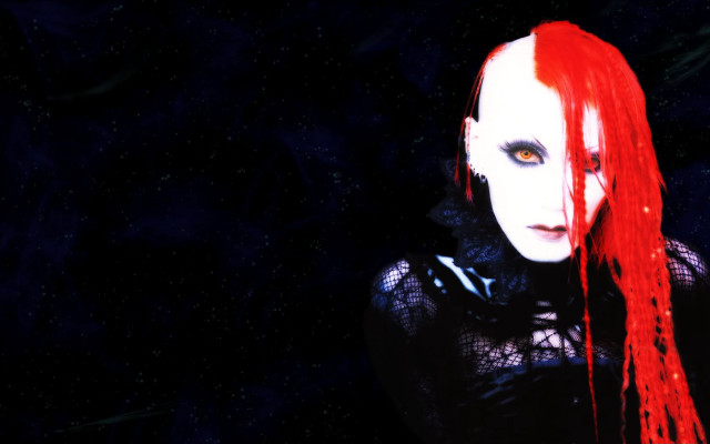 Red hair blue eyes dark free wallpaper for desktop - medium preview image