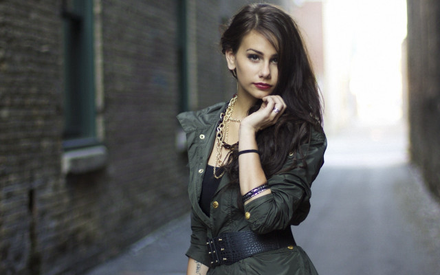 Woman alley serious hand chin free wallpaper for desktop - medium preview image