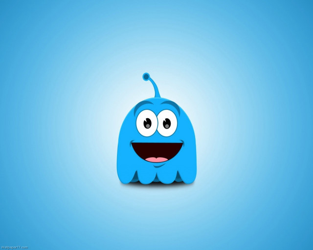Blue cartoon character big smile free wallpaper for desktop - medium preview image