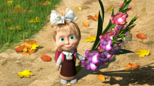 Cartoon girl bouquet flowers dirt free wallpaper for desktop - medium preview image