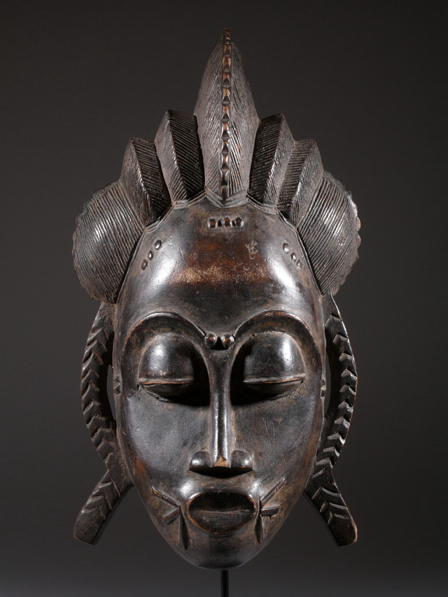 Bronze mask black background artistic free wallpaper for mobile - medium preview image