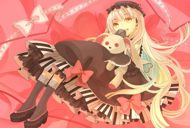 Girl blonde hair stuffed animal free wallpaper for desktop - medium preview image