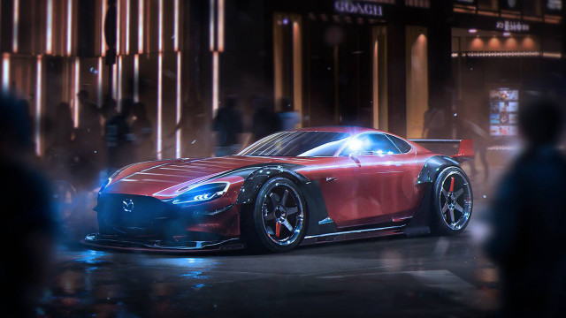 Red sports car night city #8 free wallpaper for desktop - medium preview image