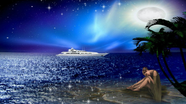 Woman beach ocean blue sky free wallpaper for desktop - medium preview image