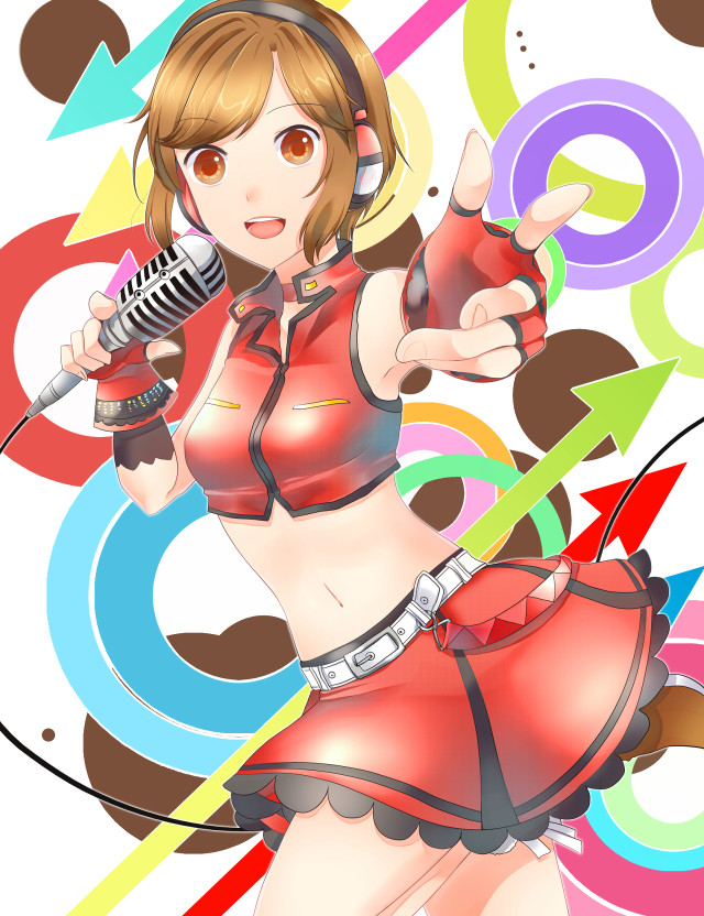 Woman red outfit holding microphone free wallpaper for mobile - medium preview image