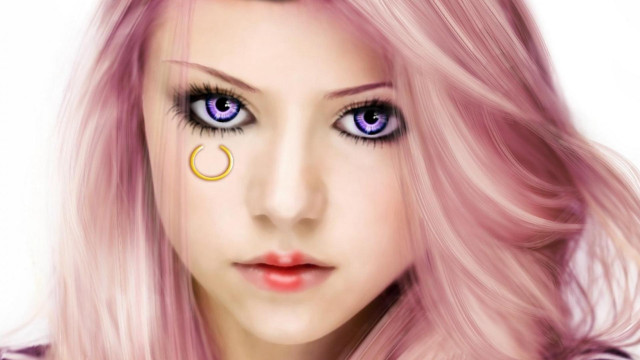 Woman pink hair nose ring free wallpaper for desktop - medium preview image