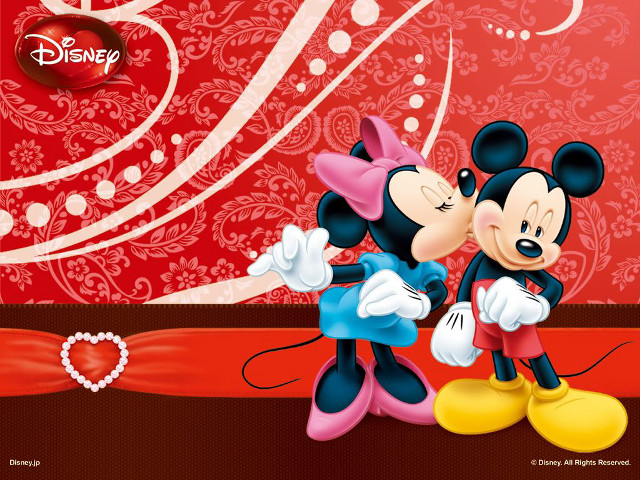 Mickey minnie kissing red background #3 free wallpaper for desktop - medium preview image