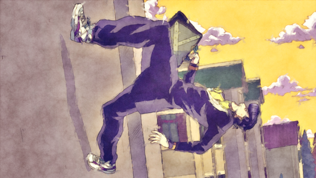 Man purple suit jumping air free wallpaper for desktop - medium preview image