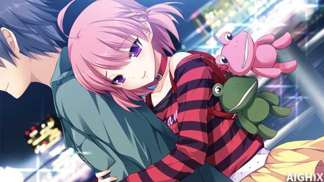 Anime couple hugging room neon free wallpaper for desktop - medium preview image