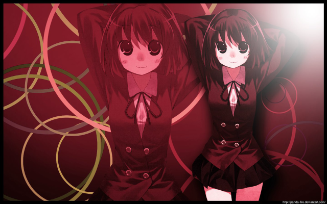 Anime girls red background circles free wallpaper for desktop - medium preview image