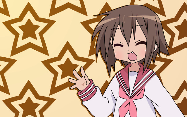 Cartoon girl pink scarf star free wallpaper for desktop - medium preview image