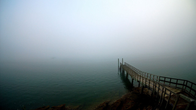 Pier foggy water body boat free wallpaper for desktop - medium preview image