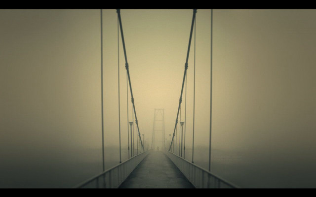Foggy bridge lights poles sky free wallpaper for desktop - medium preview image