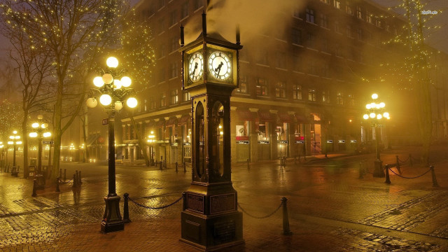 Clock tower city street night #2 free wallpaper for desktop - medium preview image