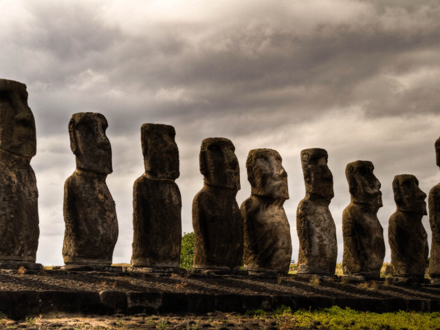 Moai statues field cloudy sky free wallpaper for desktop - medium preview image