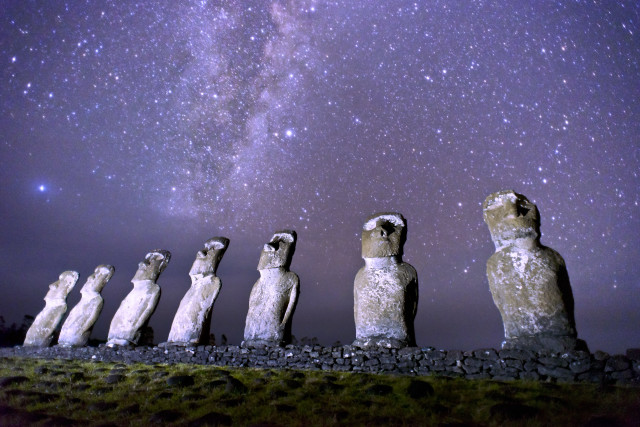 Statues night sky stars milky free wallpaper for desktop - medium preview image